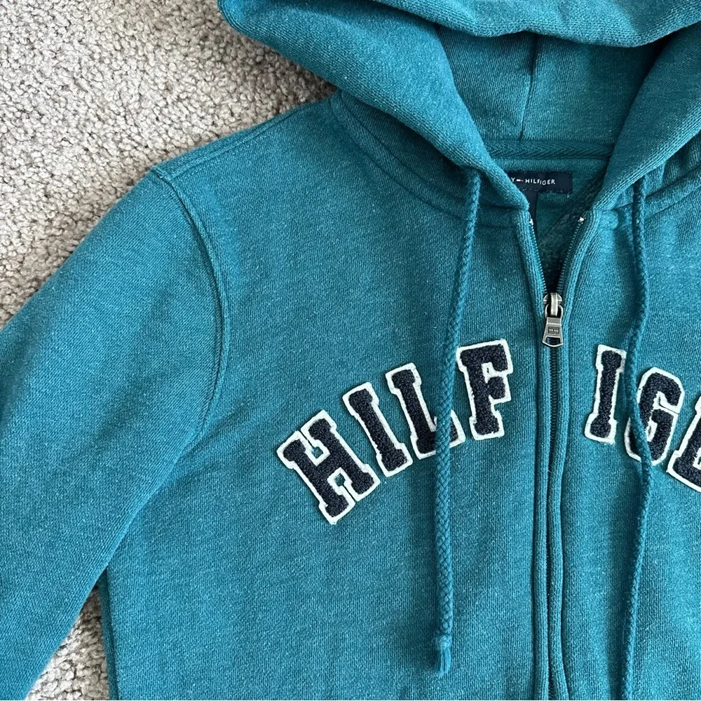 Tommy Hilfiger Zip Up Sweater Jacket Turquoise Womens XS
